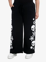 Skull Star Fuzzy Patch Wide Leg Girls Lounge Pants Plus