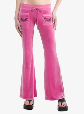 Sweet Society Pink Glitter Butterflies Velvet Girls Lounge Pants