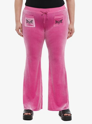 Sweet Society Pink Glitter Butterflies Velvet Girls Lounge Pants Plus