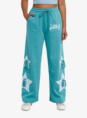 Sweet Society® Teal Star Lace-Up Wide Leg Girls Lounge Pants