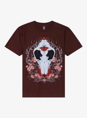 Animal Skull & Mushrooms Brown T-Shirt By Cells Dividing