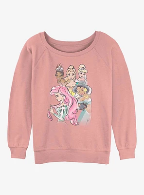 Disney the Princess and Frog Watercolor Princesses Girls Slouchy Sweatshirt