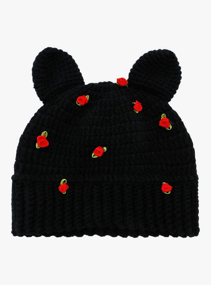 Red Rosette Subtle Ears Knit Beanie