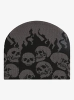 Black & Grey Skull Flame Beanie