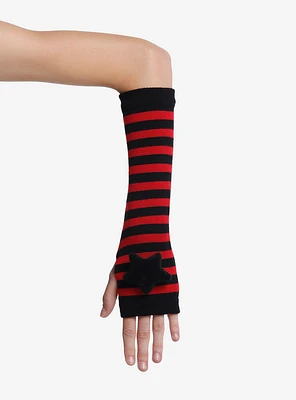 Red & Black Stripe Plush Star Arm Warmers