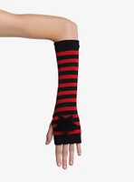 Red & Black Stripe Plush Star Arm Warmers