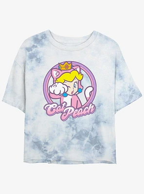 Mario Cat Princess Peach Girls Tie-Dye Crop T-Shirt
