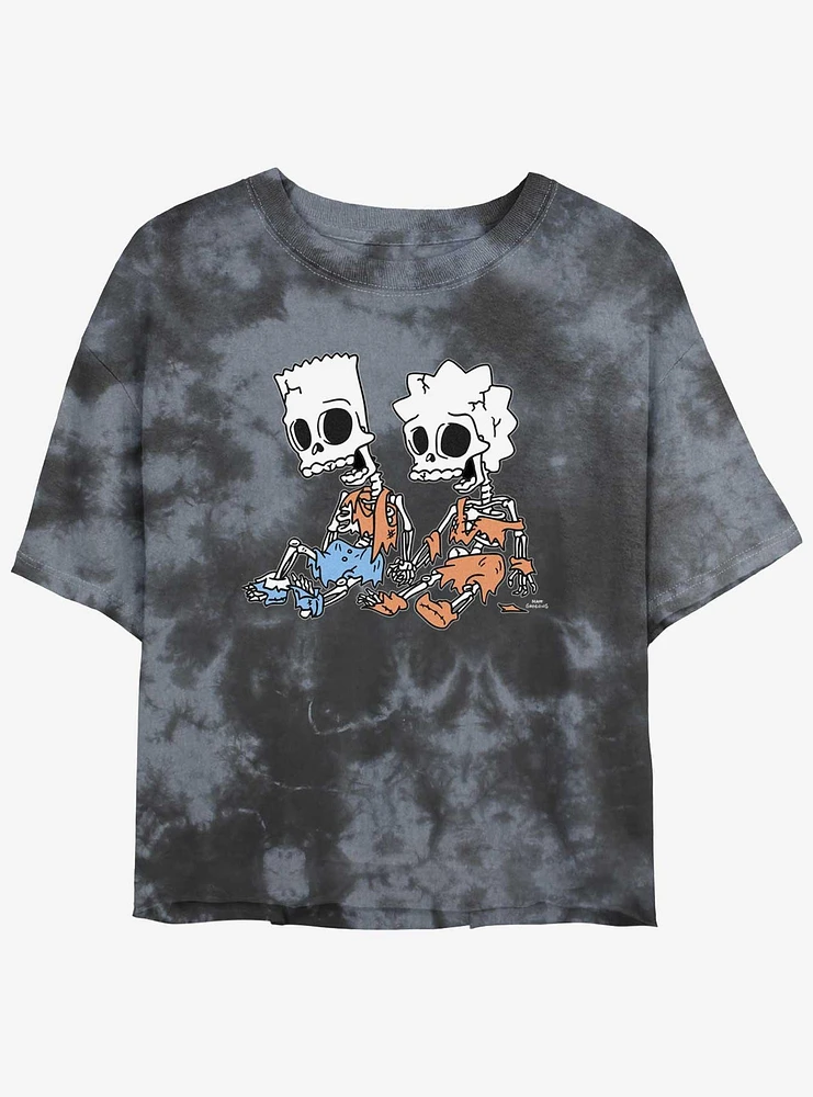 The Simpsons Skeleton Bart And Lisa Girls Tie-Dye Crop T-Shirt