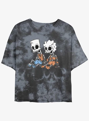 The Simpsons Skeleton Bart And Lisa Girls Tie-Dye Crop T-Shirt