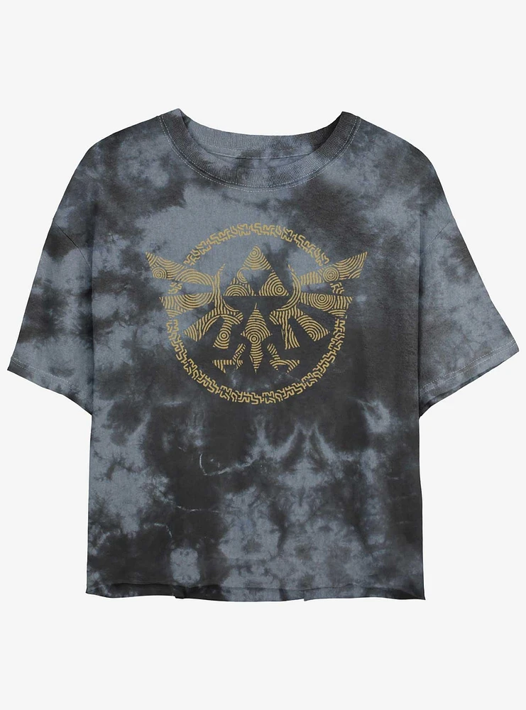 Zelda Hyrule Crest Girls Tie-Dye Crop T-Shirt