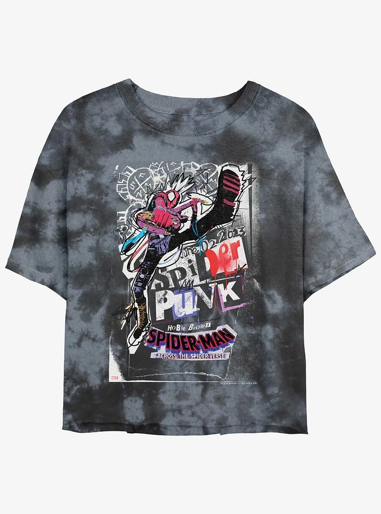 Marvel Spider-Man Across The Spider-Verse Spider-Punk Poster Girls Tie-Dye Crop T-Shirt