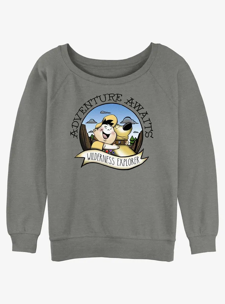 Disney Pixar Up Russell and Dug Wilderness Explorer Womens Slouchy Sweatshirt