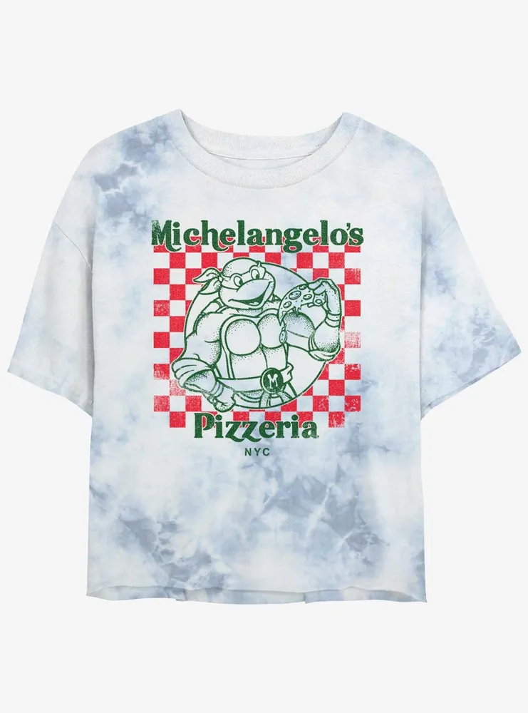 Teenage Mutant Ninja Turtles Mikey's Pizza Womens Tie-Dye Crop T-Shirt