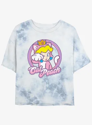 Mario Cat Princess Peach Womens Tie-Dye Crop T-Shirt