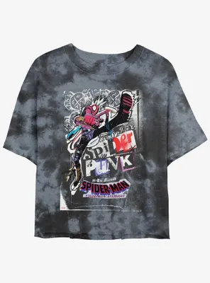 Marvel Spider-Man Across The Spider-Verse Spider-Punk Poster Womens Tie-Dye Crop T-Shirt