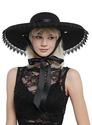 Black Lace Trim Floppy Hat