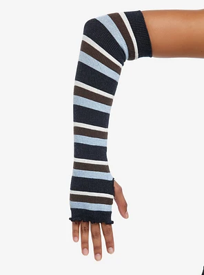 Earthy Blue Stripe Lettuce Edge Arm Warmers