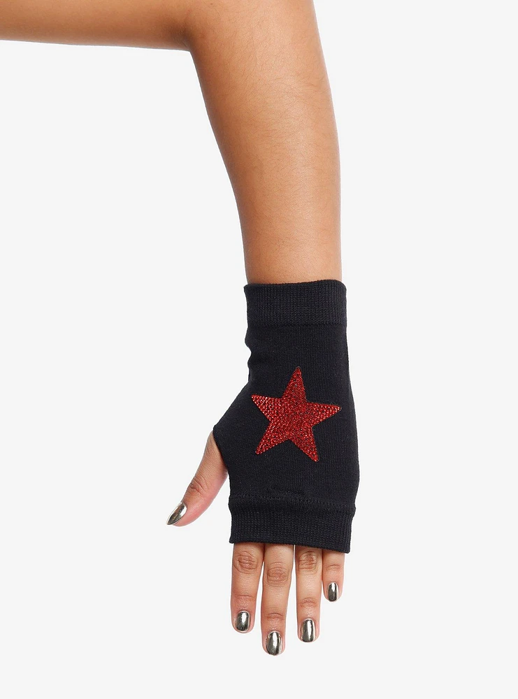 Red Glitter Star Fingerless Gloves