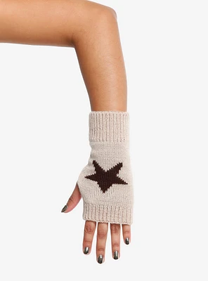 Tan & Brown Star Fingerless Gloves