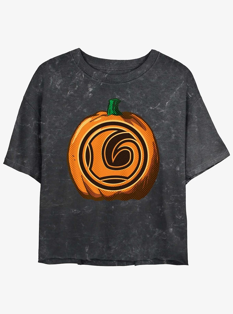 Marvel Loki Jack-O-Lantern Pumpkin Girls Mineral Wash Crop T-Shirt