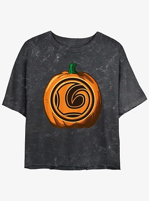 Marvel Loki Jack-O-Lantern Pumpkin Girls Mineral Wash Crop T-Shirt