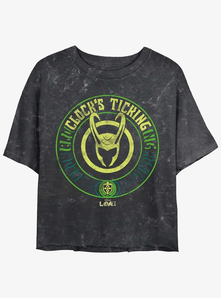 Marvel Loki Clock's Ticking Girls Mineral Wash Crop T-Shirt