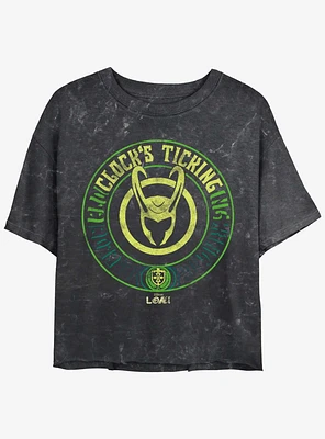 Marvel Loki Clock's Ticking Girls Mineral Wash Crop T-Shirt