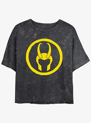 Marvel Loki Helmet Girls Mineral Wash Crop T-Shirt