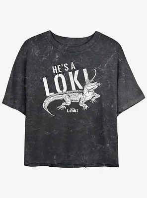 Marvel Loki Alligator He's A Girls Mineral Wash Crop T-Shirt