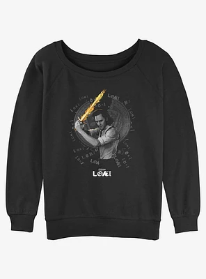 Marvel Loki Laevateinn Flaming Sword Girls Slouchy Sweatshirt