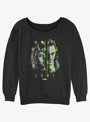 Marvel Loki Sylvie and Split Portrait Girls Slouchy Sweatshirt