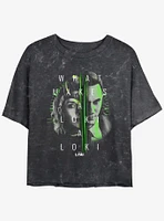 Marvel Loki Sylvie and Split Portrait Girls Mineral Wash Crop T-Shirt