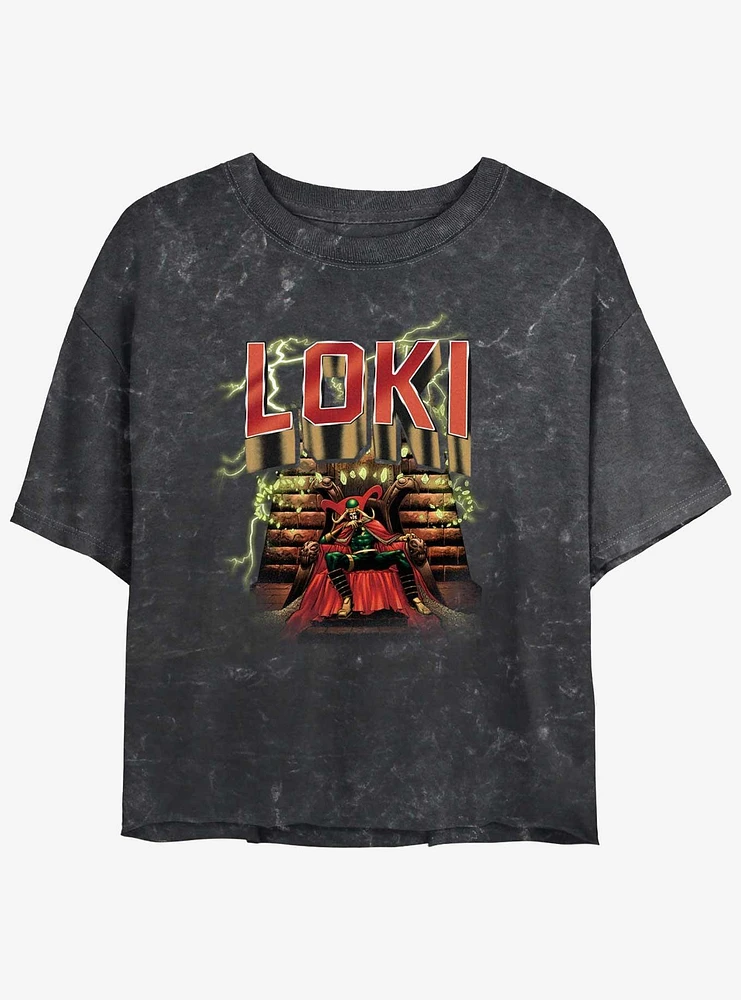 Marvel Loki Master Mischief Throne Girls Mineral Wash Crop T-Shirt