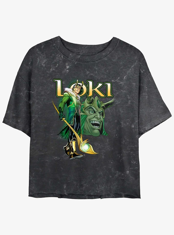 Marvel Loki Mischievous Grin Girls Mineral Wash Crop T-Shirt