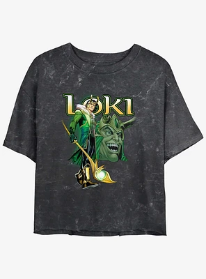Marvel Loki Mischievous Grin Girls Mineral Wash Crop T-Shirt