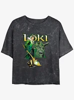 Marvel Loki Mischievous Grin Girls Mineral Wash Crop T-Shirt