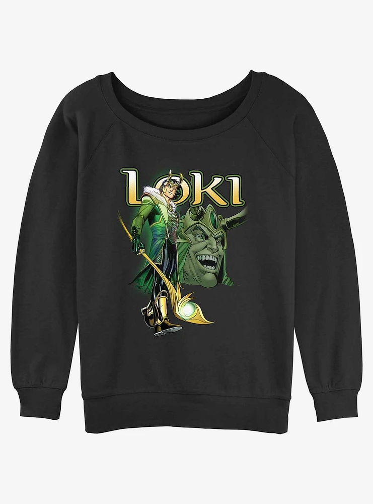 Marvel Loki Mischievous Grin Girls Slouchy Sweatshirt