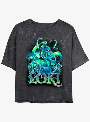 Marvel Loki Lightning Girls Mineral Wash Crop T-Shirt