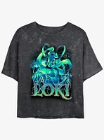 Marvel Loki Lightning Girls Mineral Wash Crop T-Shirt