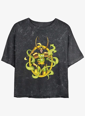 Marvel Loki Power Pose Girls Mineral Wash Crop T-Shirt