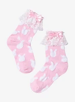 Pink Bunny Lace Bow Ankle Socks