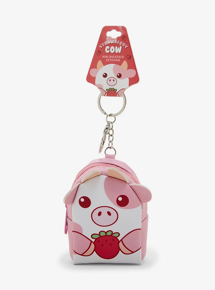 Strawberry Cow Mini Backpack Keychain