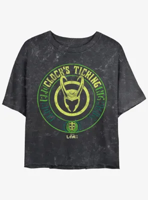 Marvel Loki Clock's Ticking Womens Mineral Wash Crop T-Shirt