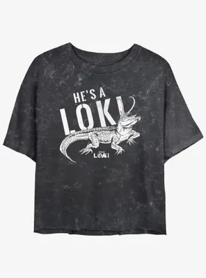 Marvel Loki Alligator He's A Womens Mineral Wash Crop T-Shirt