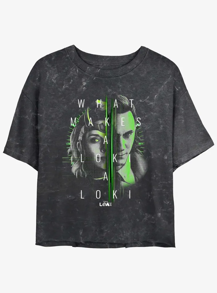 Marvel Loki Sylvie and Split Portrait Womens Mineral Wash Crop T-Shirt