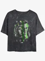 Marvel Loki Sylvie and Split Portrait Womens Mineral Wash Crop T-Shirt