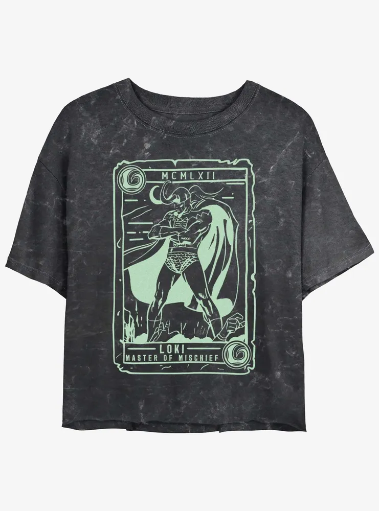 Marvel Loki Collector Card Womens Mineral Wash Crop T-Shirt