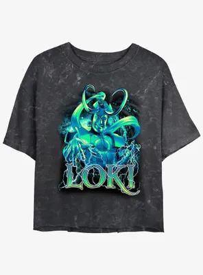 Marvel Loki Lightning Womens Mineral Wash Crop T-Shirt