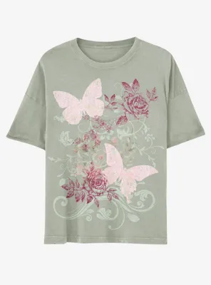 Butterfly Rose Boyfriend Fit Girls T-Shirt