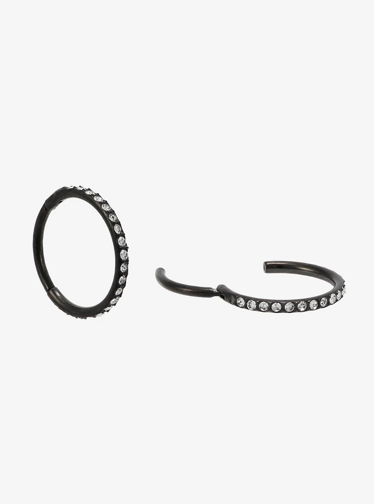 18G Steel Black CZ Hinged Clicker 2 Pair